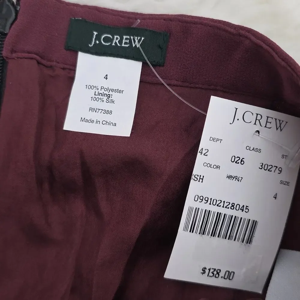 J. Crew Sequin Beaded Pencil Skirt Burgundy Wine Silk Lined NWT Size 4 Holiday